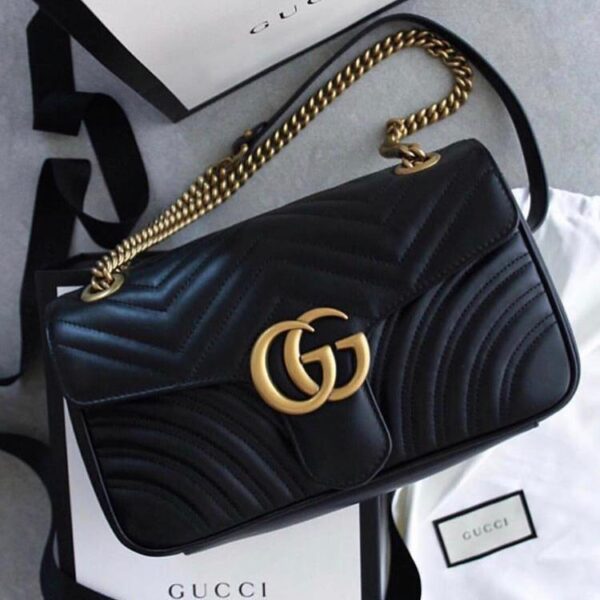 GG GG Marmont Black Color Matelasse Sling Bag (With Box)