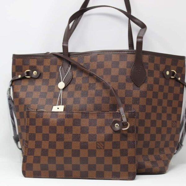 LV Neverfull Coffee Grid Tote With Wallet