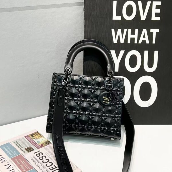 Lady CD Black Cannage Diamond Motif Handbag (With Box)