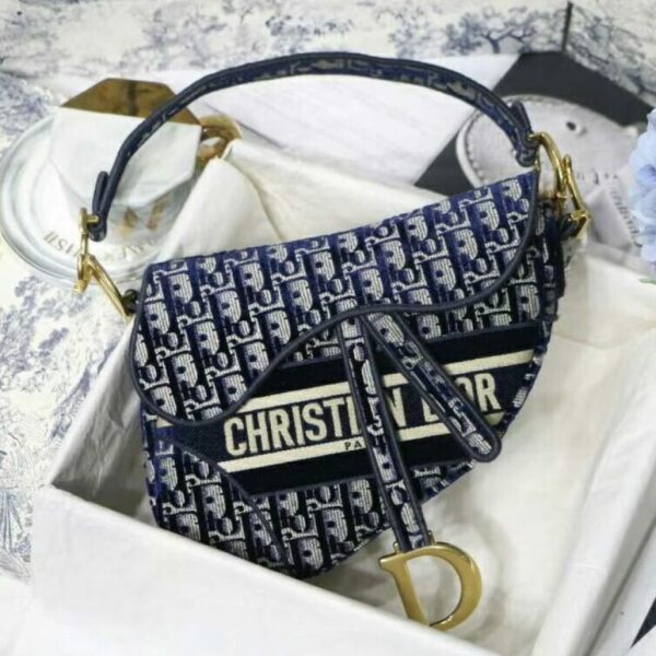 CD Oblique Deep Blue Canvas Saddle Bag (With Box)