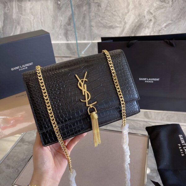 YSL Kate Black Croco Sling Bag
