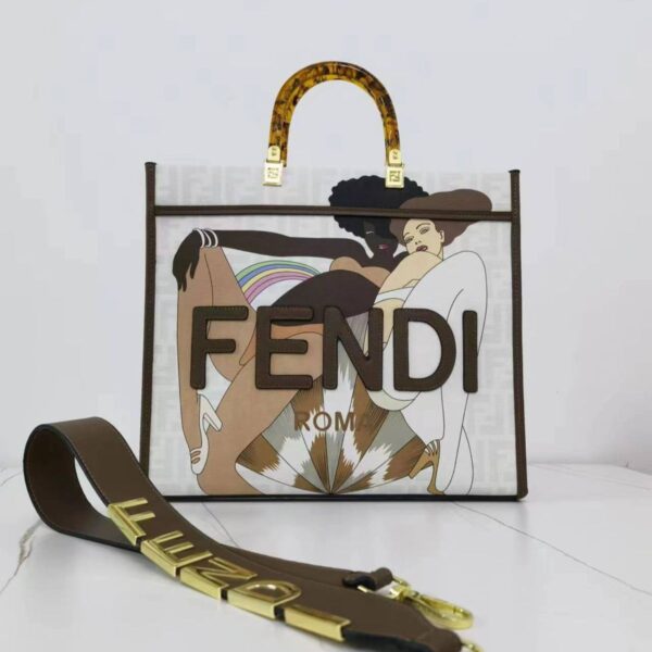 Fendi Roma Sunshine FF Glazed Shopper White Tote Bag