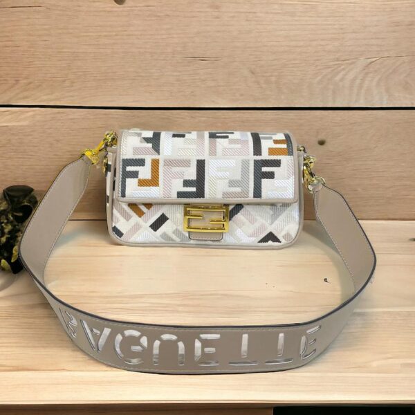Fendi Baguette Grey Canvas Crossbody Sling Bag (With Box)