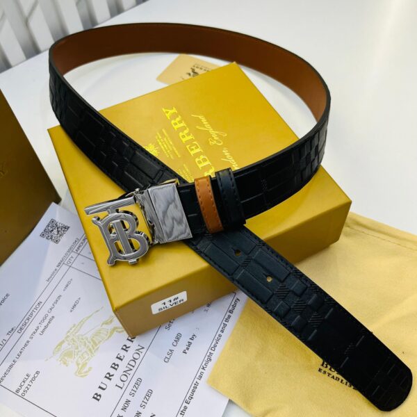 Burberry TB Embossed Grid Silver Reversible Belt for Men