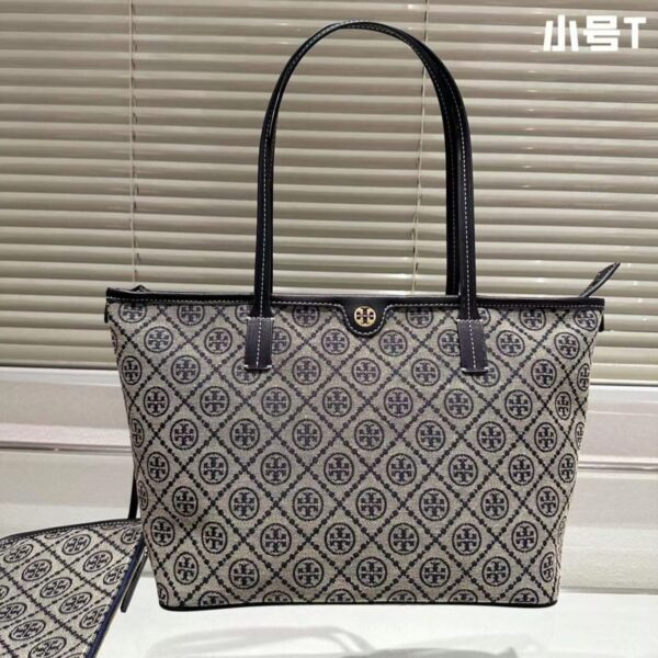 TB Blue T monogram Zipper Tote