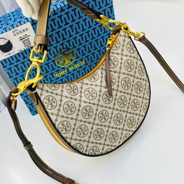 TB T Monogram Crescent Khaki Shoulder Bag (With Box)