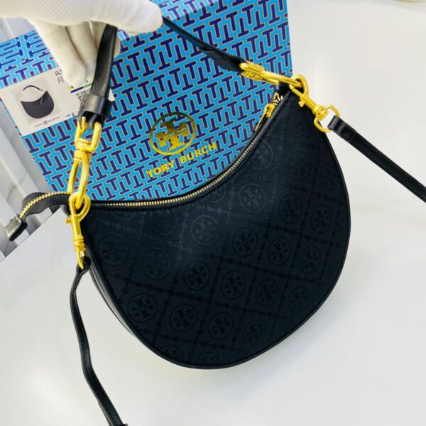TB T Monogram Crescent Black Shoulder Bag (With Box)