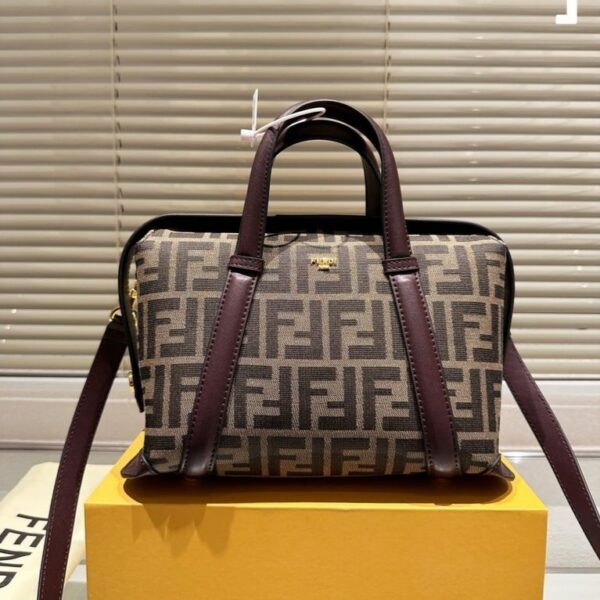 Fendi Medium Boston Coffee Jacquard Handbag