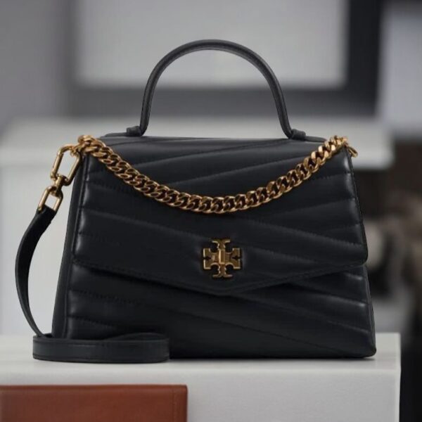 TB Black Kira Chevron Top Handle Bag (With Box)