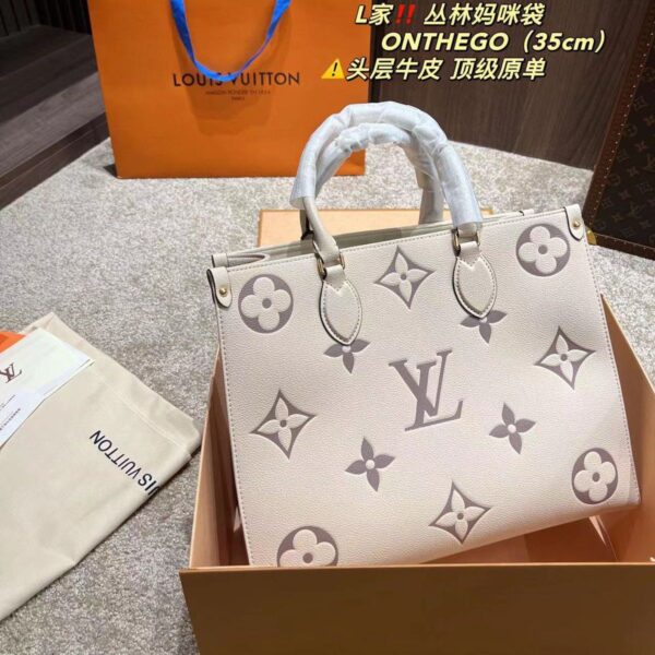 LV White Embossed 35cm On the Go Premium Handbag (With Double Box)