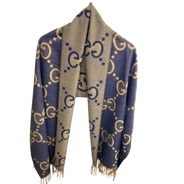 GG GG Denim Khaki Reversible Woollen Stole