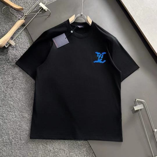 LV Blue Logo Black Tshirt