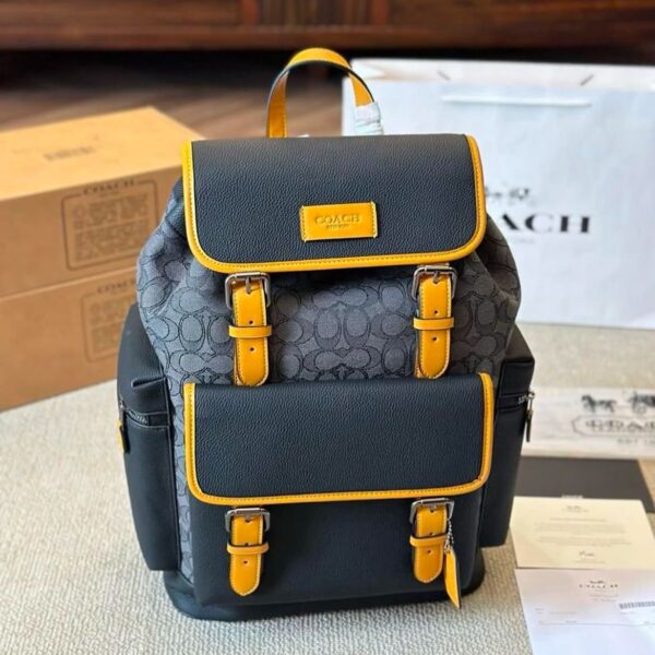 Coach Black Yellow Jacquard Backpack