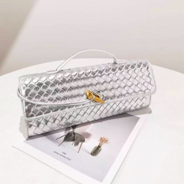 Bottega Veneta Silver Long Andiamo Clutch Bag (With Box)