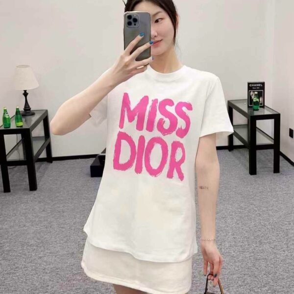 Miss CD White Pink Oversized T-shirt For Women