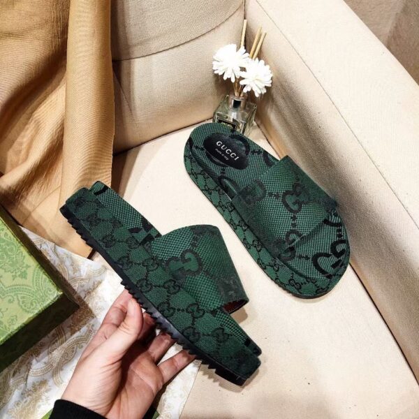 GG GG Canvas Green Slide Sandle