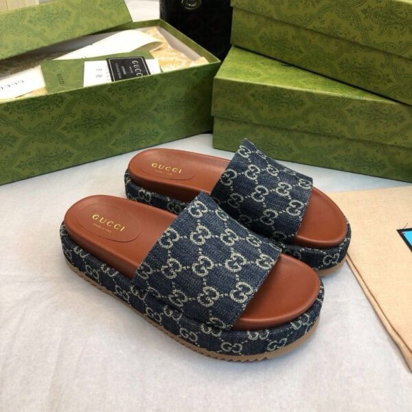GG GG Canvas Denim Slide Sandle