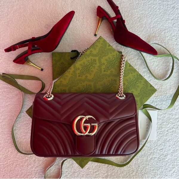 GG Matelasse Marmont Wine Color Premium Quality Sling Bag (Double Box Packaging)