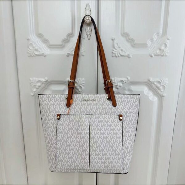 MK Jet Set Double Pocket White Tote Bag