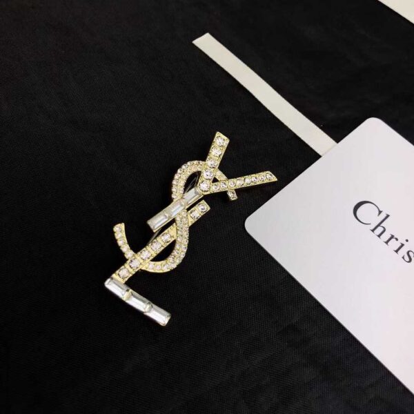 YSL Classic Goden Studded Logo Brooch