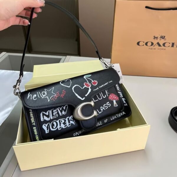 Coach Sketch Print Tabby 26 Black Shoulder Bag (With Box)