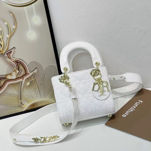 Lady CD White Patent Small Handbag (With Box)