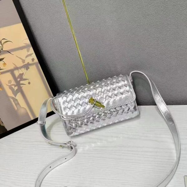 Bottega Veneta Andiamo Silver Crossbody Bag (With Box)