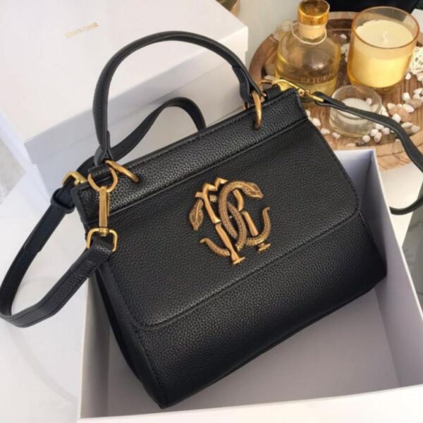 Roberto Cavalli Mirror Black Top Handle Handbag (With Box)