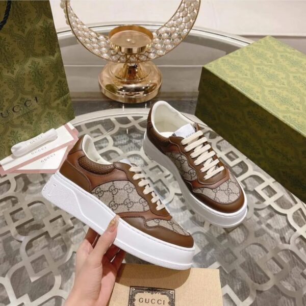 GG Chunky B Leather Brown Canvas Sneaker For Men