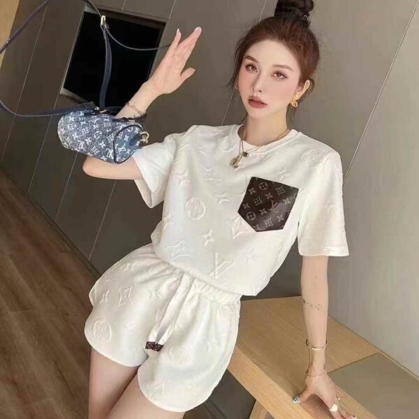 LV White Embossed Co-ord Set For Women