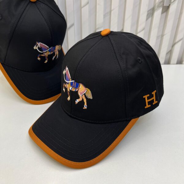 Hermes Black Orange Horse Baseball Cap
