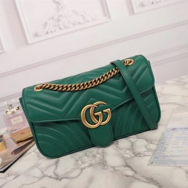 GG Matelasse Marmont Green Color Sling Bag (With Box)