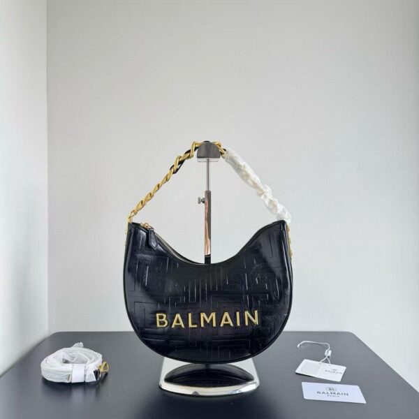 Balmain Embossed Maroon Moon Hobo Chain Shoulder Bag (With Box)