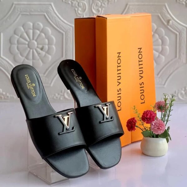 LV Black Slip On Slide  For Women