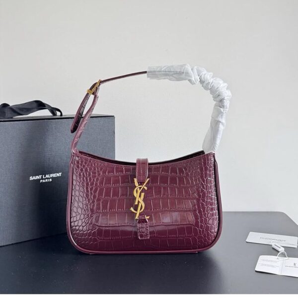 Ysl Croco LE5 Wine Shoulder Bag (With Box)