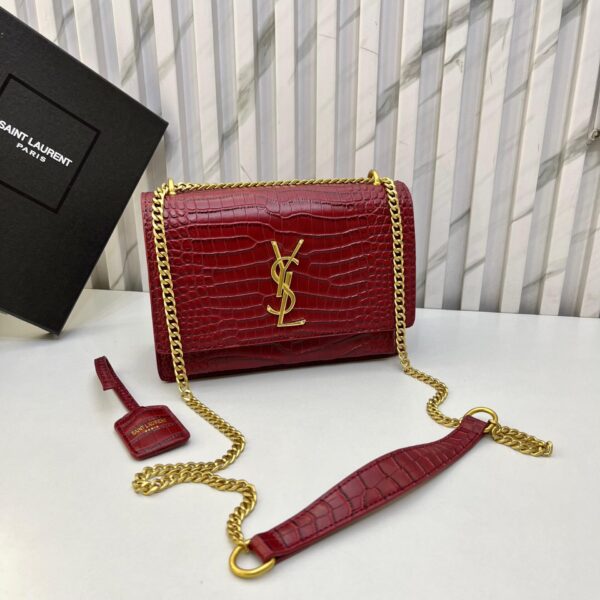 Ysl Sunset Croco Maroon Sling Bag (With Box)
