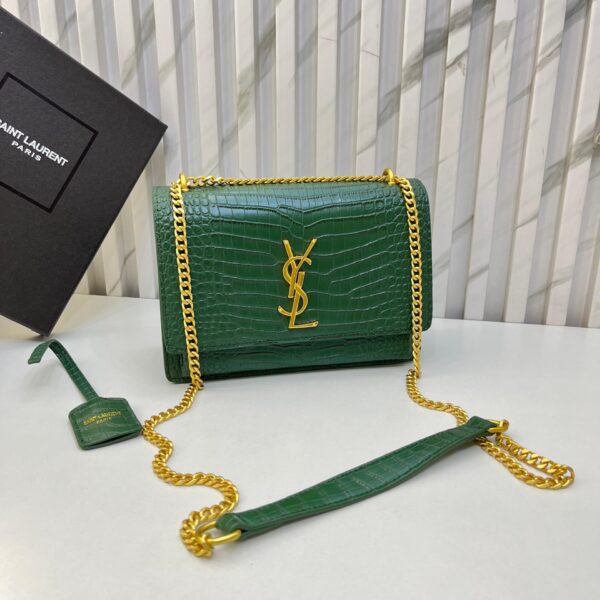 Ysl Sunset Croco Green Sling Bag (With Box)