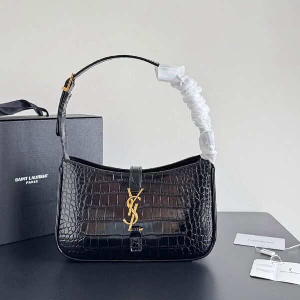 YSL PREMIUM SMALL BLACK CROCO HOBO SHOULDER BAG (WITH BOX)