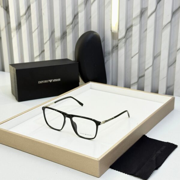 Emporio Armani Black Unisex Rectangular Eyeglasses with Silver Accents
