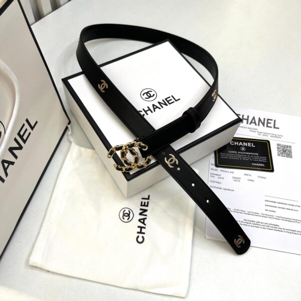 CC  Leather Black with Chain-Link CC Logo Buckle Belt