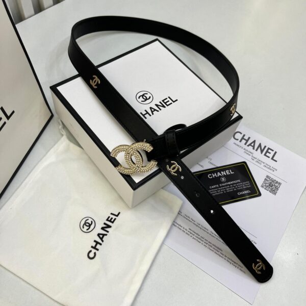 CC Crystal Embellished Black CC Logo Buckle Belt