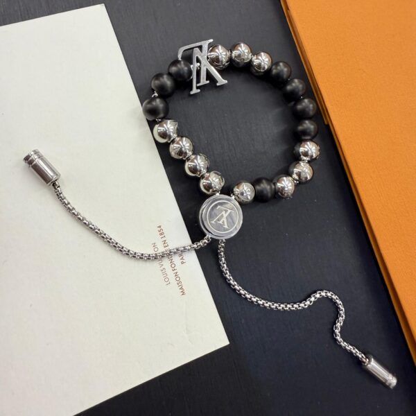 LV Black Stone Adjustable Metal Bracelet